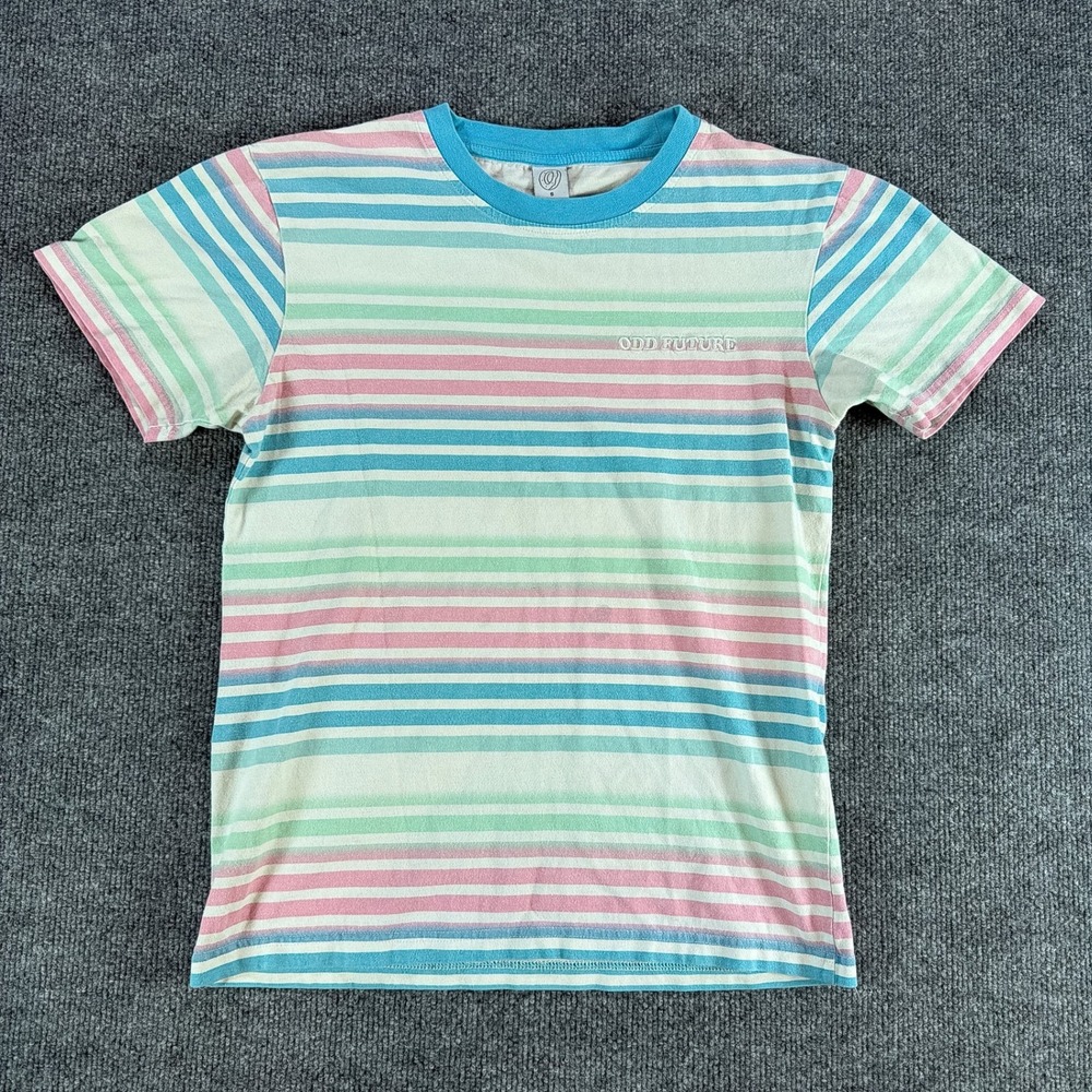 Odd Future Striped T-Shirt Womens Small Pastel Blue Pink Green Short Sleeve Tee